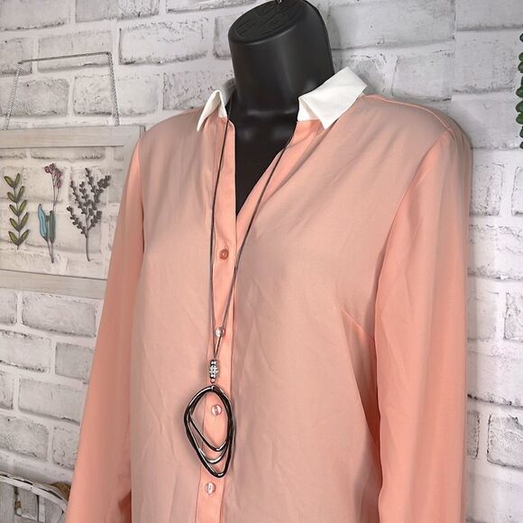 NWT Express Peach Blouse Shirt Top Size XS Oversized Loose Button Down - Picture 4 of 6